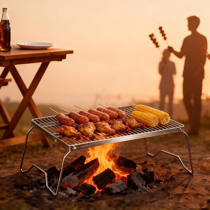 15.8 Folding Campfire Grill 304 Stainless Steel Portable Firepit Grate for Camping Hiking Picnics
