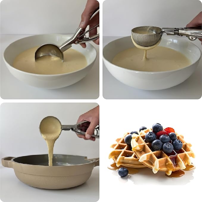 ProScoop Exterior Sweeper No Drips Multipurpose Scooper 2/3 cup capacity 100% Stainless Steel used for Baking and Cooking Comfortable Grip with Trigger Release.