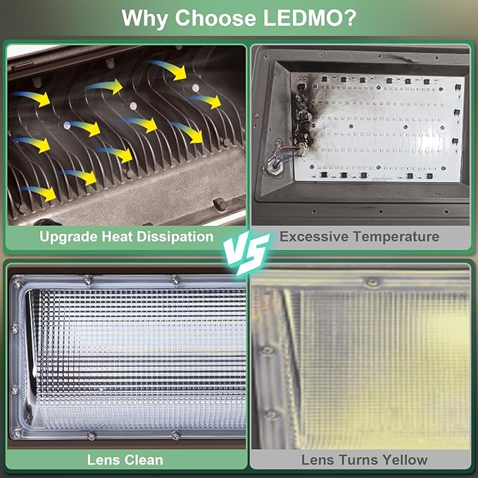 ledmo Wall Pack Light 150w Waterproof 5000K 21000lm 100-277V Equivalent Energy Save Ultra Bright Commercial Outdoor LED Wall Lights Exterior Security Flood Lighting 4 Pack for YardGarageBuilding