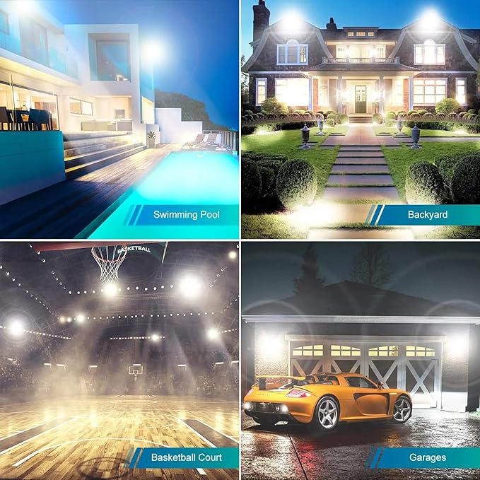 2 Pack 800W LED Flood Light Outdoor3750W Equivalent Super Bright FloodLight with Plug88500LM 5000K Daylight White IP66 Waterproof Commercial Lighting for Sports FieldsCountsArenaStadium