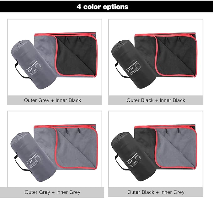 REDCAMP Large Waterproof Stadium Blanket for Cold Weather Soft Warm Fleece Camping Blanket Windproof for Outdoor Sports Blue/Red (Outer Grey/Inner Black)