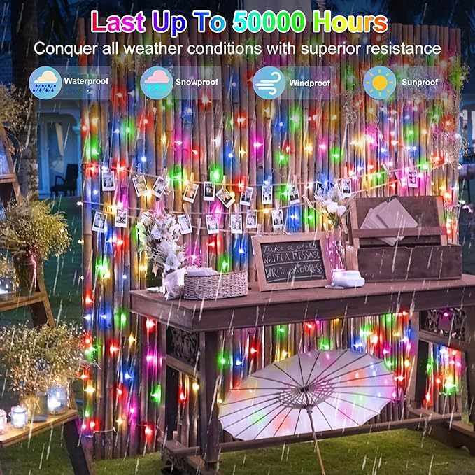 750 LED 240FT Christmas String Lights Outdoor with 12 Lighting Modes Green Wire Christmas Lights with Timer &amp Dimmable Waterproof Plug in Fairy Lights for Room Party Home Patio Xmas Multicolor