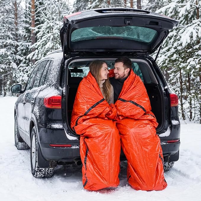 6 Pack Emergency Survival Sleeping Bags Orange Thermal Bivy Sack Blanket Lightweight Portable Waterproof Aluminized Space Blanket with Whistle for Camping Hiking Outdoor Adventure