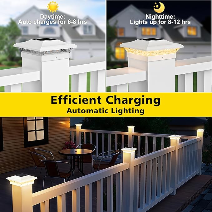 T-SUN 4x4 Solar Post Cap Lights Outdoor 24 Pack Warm White LED Fence Post Solar Lights Fit for 4x4 Vinyl Posts Waterproof Deck Light Solar Powered for Garden Patio Gate Porch