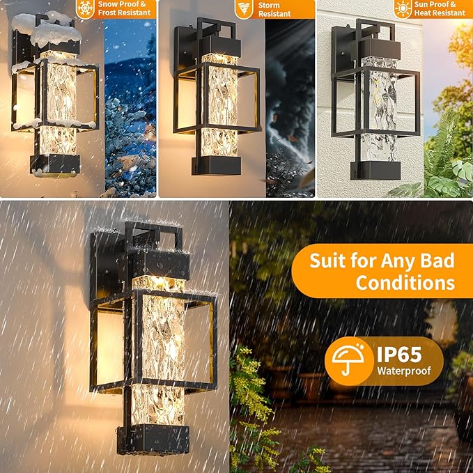 Hotsonic 2 Pack Dusk to Dawn Outdoor Porch Light Fixtures Wall Mount 14'' Dimmable Exterior Lighting for Outside Waterproof Wall Lantern Lamps Black Sconce Coach Lights for House Garage