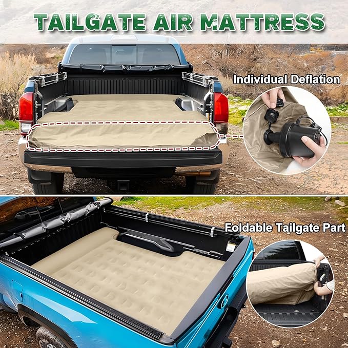 Truck Bed Mattress 5.5 FT Tailgate Extendable Truck Bed Air Mattress 5.5-5.8ft Full Size Electric Pump Heavy-Duty Easy Setup Large Carry Bag