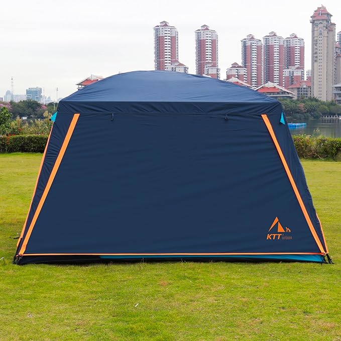 KTT Extra Large Tent 12 PersonFamily Cabin TentsAwning2 Rooms4 Doors and 4 Windows with MeshStraight WallWaterproofDouble LayerBig Tent for OutdoorPicnicCampingFamily Gathering