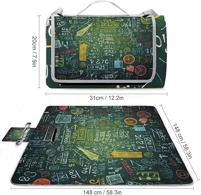 Math Question Beach BlanketPortable Waterproof Picnic Blanket58.3''x 58.3'' Extra Large Picnic Mat for BeachCamping Grass Lawn Park Accessorie for Festival BBQ