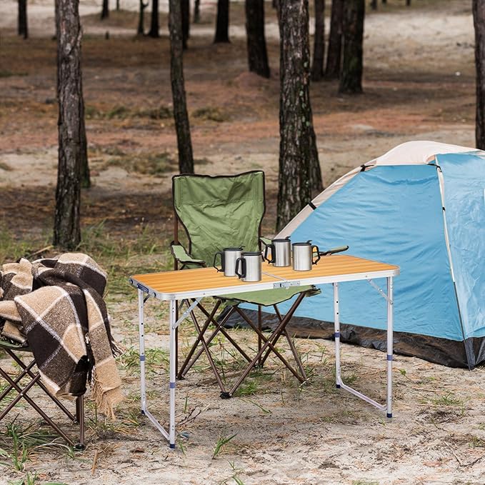 Outvita 4ft Portable Folding Camping Table Outdoor Waterproof Adjustable Height Table Aluminum Lightweight Suitcase Foldable Table for Picnic BBQ Beach Dining