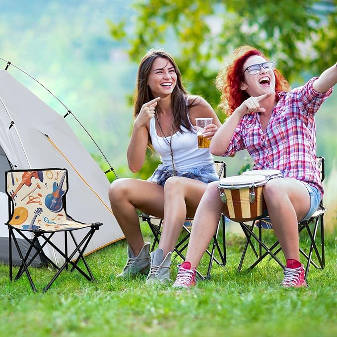 Guitar and Cello Portable Camping Chairs Folding Chair - Durable Oxford Fabric Lightweight Iron Frame Easy Fold Design - Ideal for Outdoor Activities Camping Fishing and Travel