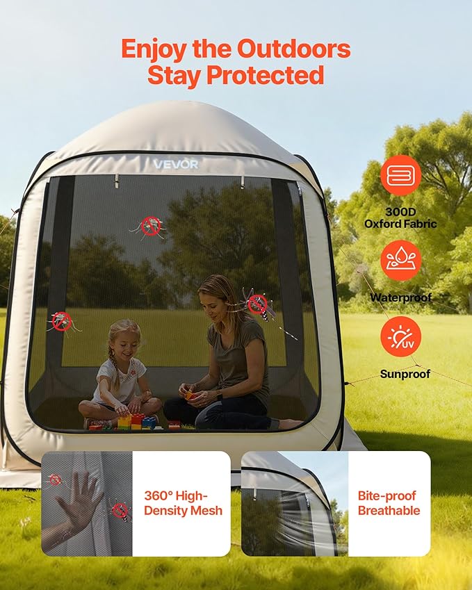 VEVOR 6 x 6 ft Pop up Screen House Tent 4-6 Person Portable Screen Gazebo with Carry Bag Netting Sides &amp Ground Stakes Quick Setup Screened Canopy for Garden Patio &amp Backyard and Outdoo
