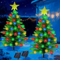 2 Pack 3.6Ft Solar Christmas Tree with 100 Snowflake Lights Waterproof Christmas Decorations Outdoor Solar Christmas Lights Outdoor Xmas Tree for Yard Pathway Porch Cemetery Holiday Decor