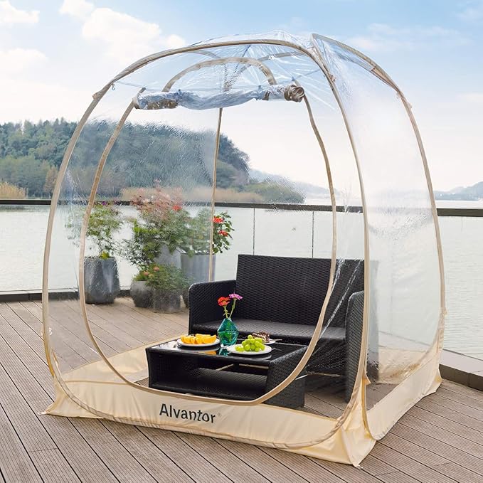 Alvantor® Pop Up Bubble Tent® - 6’ x 6’ Instant Igloo Tent® - 2-3 Person Screen House for Patios - Large Oversize Weather Proof Pod - Cold Protection Camping - Beige