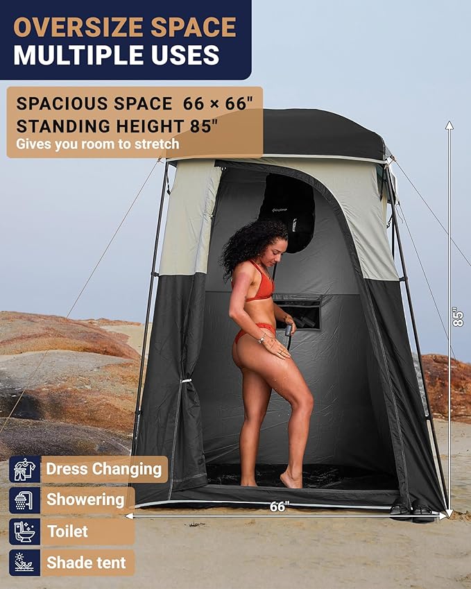 KingCamp Camping Shower Tent Portable Outdoor Privacy Toilet &amp Changing Tent Windproof &amp Waterproof Easy Setup 1 or 2 Room Shelter with Shower Bag for Camping Hiking Beach