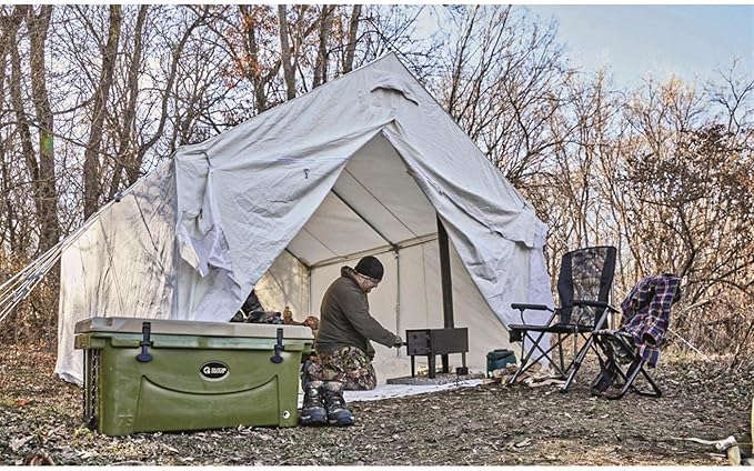 Guide Gear 10x12' Canvas Wall Tent and Frame for Hunting Outdoor Camping 4 Season All Weather Tents with Stove Jack Opening