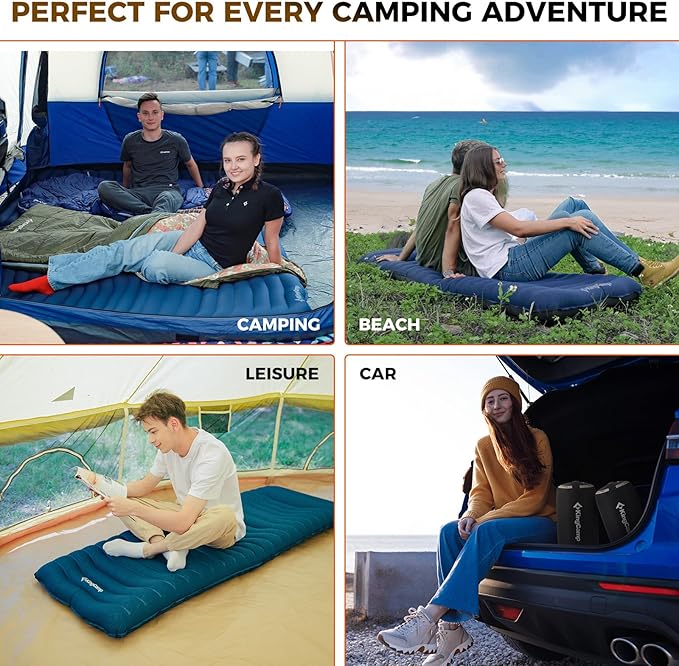 KingCamp Sleeping Pad for Camping Ultralight Connectable Inflatable Sleeping Pad Camping Mattress with 6.3 Built-in Pillow &amp Foot Pump for Backpacking Hiking Tent Cot