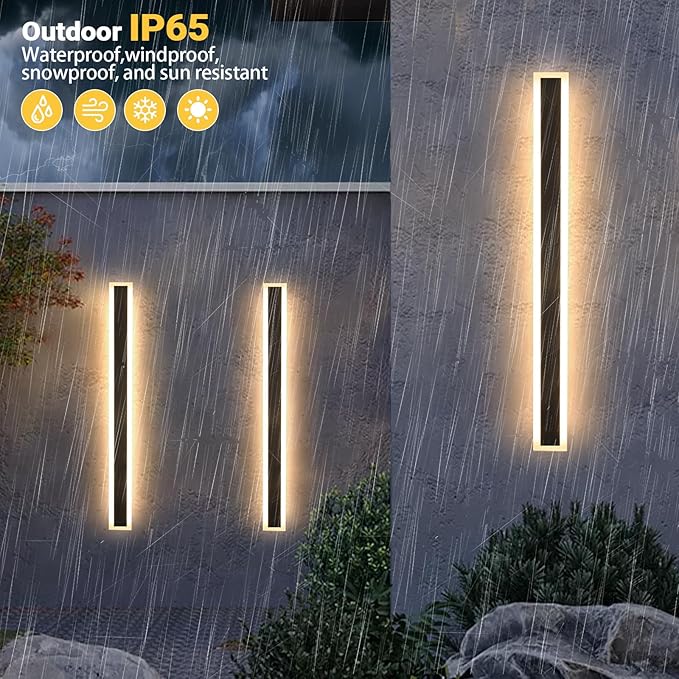 2 Pack 78.7In Modern Outdoor Wall Light Outdoor Wall Sconces for House Exterior Wall Light Fixtures LED Long Strip Wall Mount for Garage Patio Doorway (Warm Light)