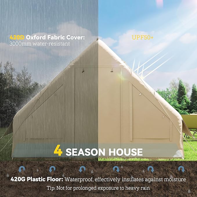 Outsunny Inflatable Tents for Camping Easy Setup Blow Up Tent 420D Oxford Windproof Waterproof 4 Season Glamping Tent with Pump and Carry Bag for 4-6 Person