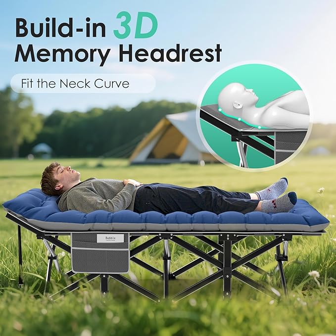 Suteck Camping Cot 32In XXL Folding Camping Cot Heavy Duty Sleeping Bed for Adults 1200D Double Layer Oxford Cots for Camping W/Pilllow Mattress Carry Bag for Home Office Nap Beach Travel 900LBS