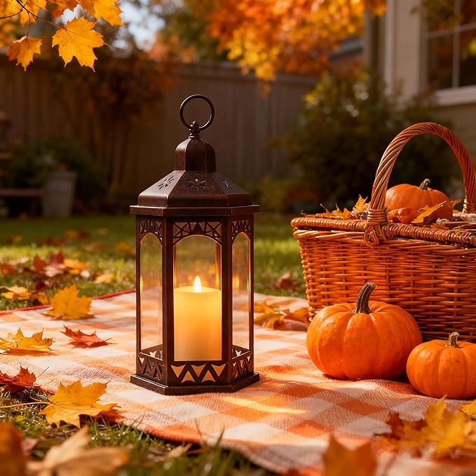 Candle Lanterns Outdoor Lanterns Decorative Indoor for Porch with Flickering LED Candles Hexagonal Battery Operated Lighting with Hanging Hook Perfect for Party Decor