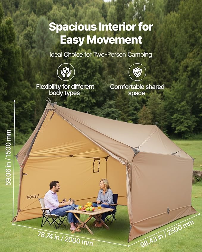 VEVOR Hot Tent Camping Tipi Hot Tents with Stove Jack Portable Winter Camping Tents with Snow Skirt Easy Setup Waterproof 4 Season Shelter Tents for Fishing Backpacking