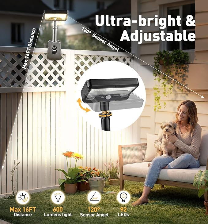 2 Pack Clip On Solar Lights Outdoor with Octopus Tripod 3 Color Temps &amp Remote Control Motion Sensor Fence Lights Solar Powered IP65 Waterproof Security Light for Outside Deck Gutter Camping