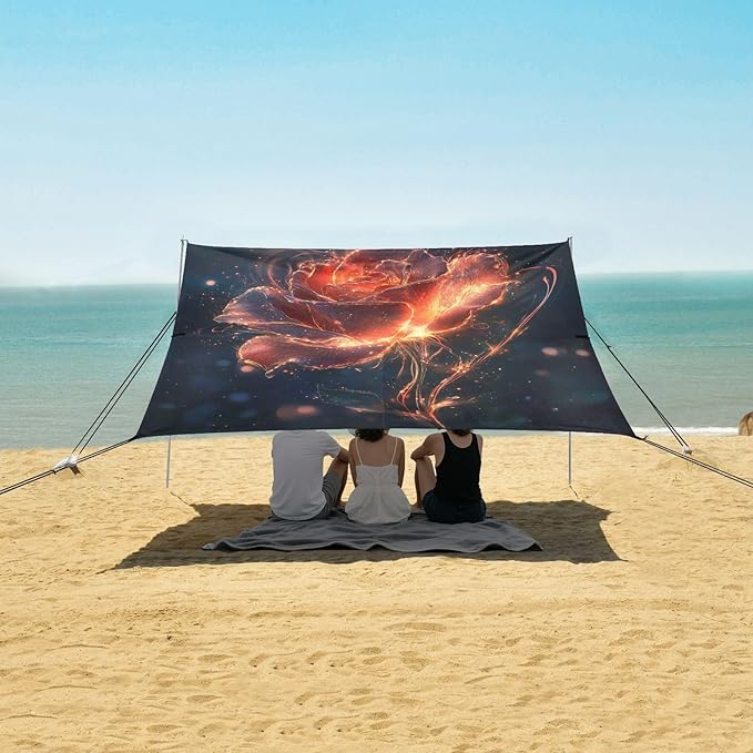 ALAZA Lighting Rose Flower Fantastic Beach Tent Sun Shelter UPF50+ Protection Beach Shade Canopy w/ 4 Sandbags for Outdoor Camping Fishing Backyard Fun Picnic 10x9 ft
