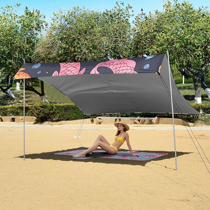 Red Yellow Blue Fishes Camping Sun Shelter Beach Tent Portable Beach Sun Shade Outdoor Canopy for Camping Trips Fishing Picnic