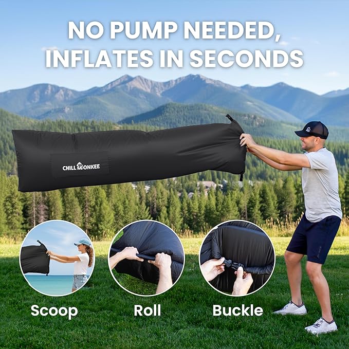 Portable Inflatable Lounger for Beach &amp Camping – Self-Inflating Air Couch Beach Sofa and Outdoor Lounge Chair for Relaxation and Comfort