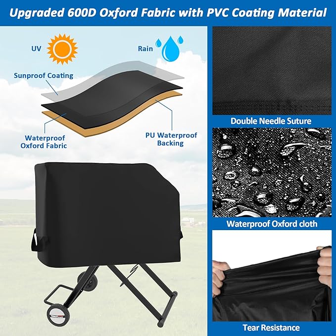 Griddle Cover for Royal Gourmet PD3001 3-Burner Propane Gas Griddle with Collapsible Stand 600D Heavy Duty Wateproof UV Protected Cover for Scissor Legs Griddle 44 x 24 x 30