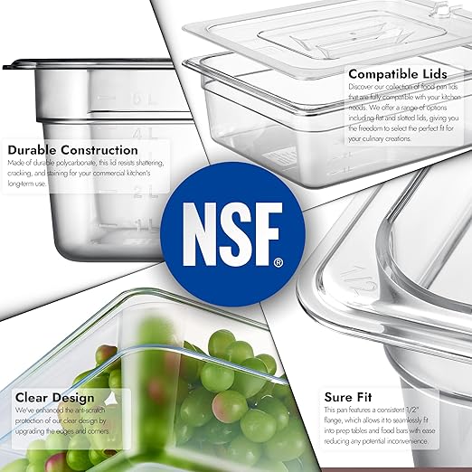 CURTA 6-Pack 1/2 Size 4 Deep NSF Polycarbonate Food Pans | Dishwasher &amp Freezer Safe Clear Container for Prep Tables Buffet Salad Bar Commercial &amp Home Kitchen