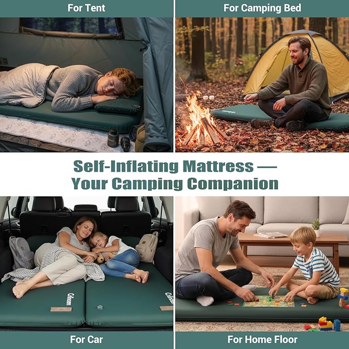 Self Inflating Sleeping Pad with Electric Pump and Pillow 3.15 Ultra-Thick Memory Foam Camping Pad Portable 4-Season Camping Mats Pad Cushions Camping Essentials Gear for Travel Tent Car