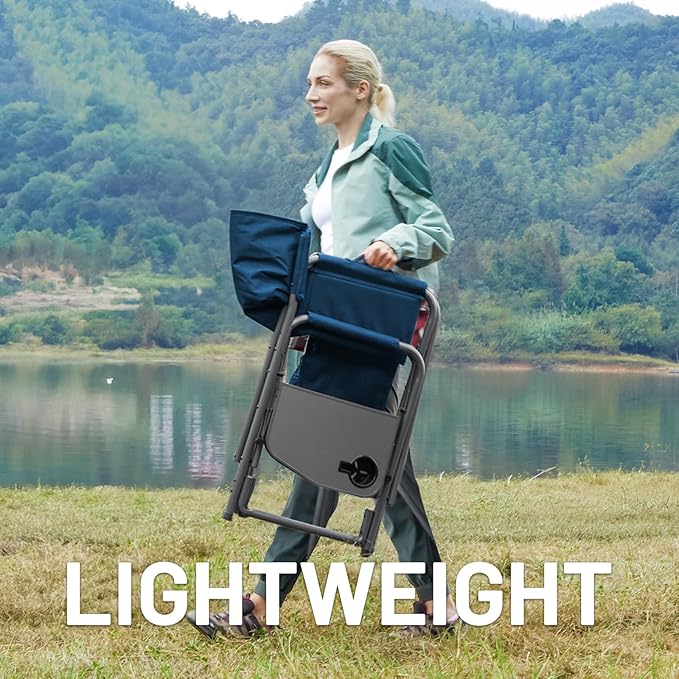TIMBER RIDGE Aluminum Oversized Camping Chair Lightweight Portable Directors Chair with Side Table Detachable Side Pocket for Outdoor Camping Lawn Picnic Support 400lbs Blue 2 Pack