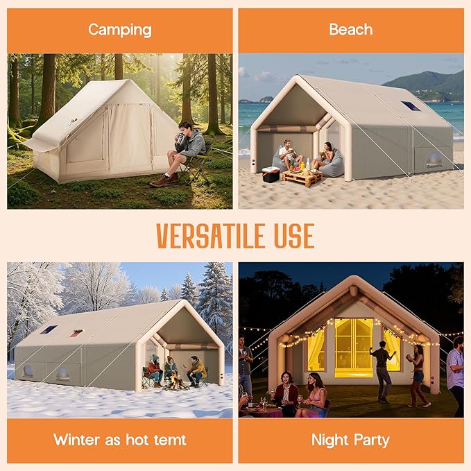 SPECRAFT Canvas Bell Yurt Tents &amp Inflatable Tent for Camping Waterproof Glamping Tent with Stove Jack Breathable Mesh Snowproofing Spacious 4-Season Family Shelter for Outdoor Camping Partie