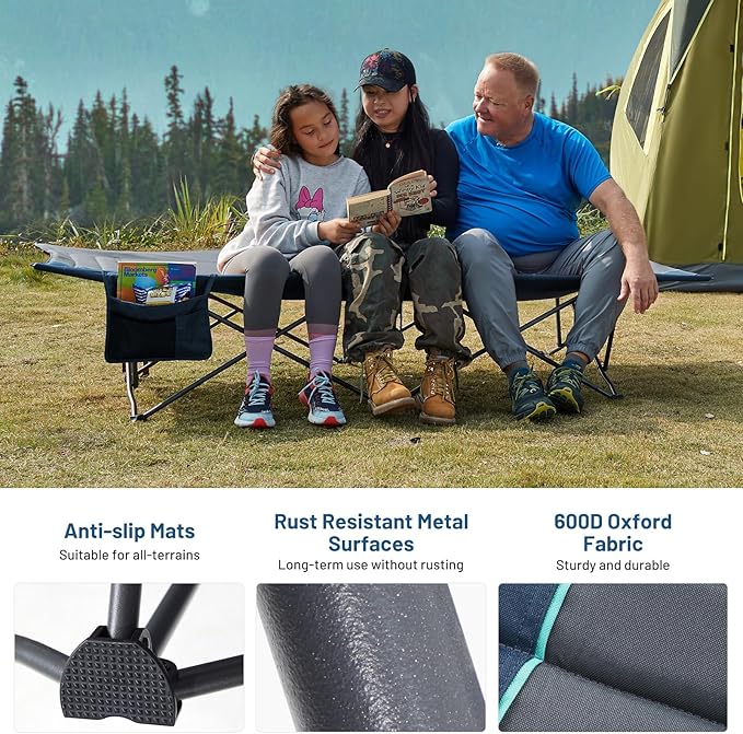 TIMBER RIDGE Extra Wide Heavy Duty Camping Cot for Adult Easy Set Up Oversized Sleeping Cot with Carry Bag for Camping Travel and Outdoors Support up to 450lbs Blue 2 Pack