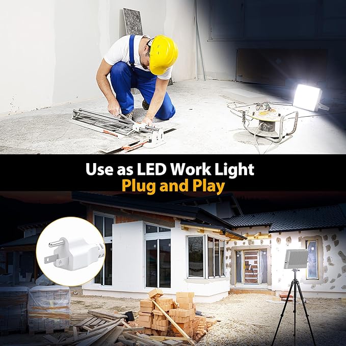 Onforu 120W Flood Lights Outdoor12000lm White LED Work Light with Plug 6500K Daylight White LED Flood Lighting IP66 Waterproof Security Yard Lights for Yard Garage Stadium 2 Pack