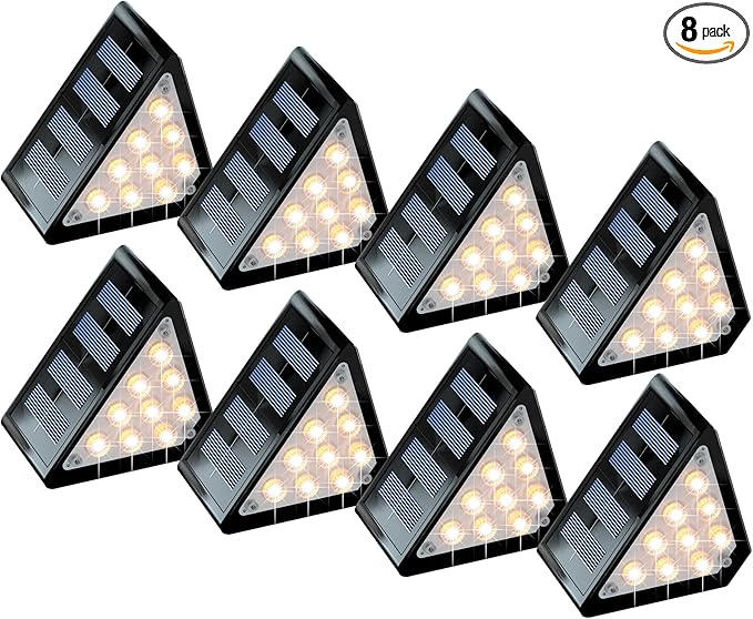 LED Solar Step Lights Outdoor IP67 Waterproof Auto On/Off Solar Decoration Lights Perfect Fit for Stair Corners - Decor &amp Safety Lighting for Deck Yard Patio Porch (8 Pack)