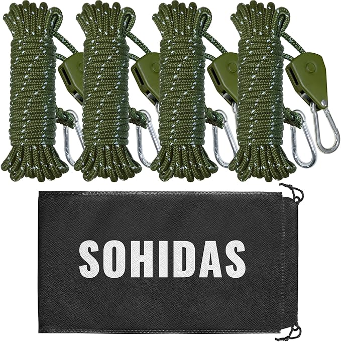 Camping Rope Reflective Tent Rope Guyline with Ratchet Pulley Tarp Tie Down Ropes for Tent Tarp Canopy Shelter Camping 13ft Adjustable Guy Line for Canopy Tent 4 Pack Guy Lines Tents Cords