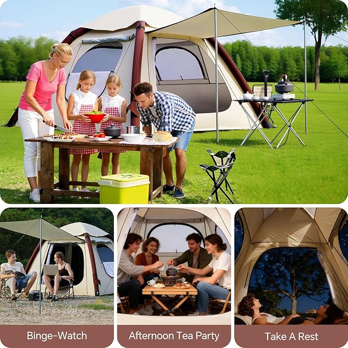 Automatic Inflatable Tent with Air Pump Family Tents for Camping Windproof Waterproof 3 Person Tent Easy Set Up in 2-3 Min Camping Essentials for Backyard Outdoor