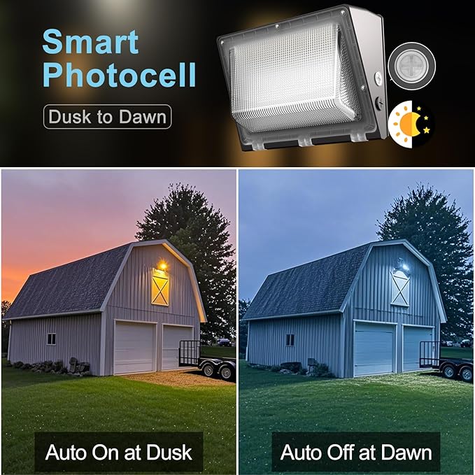 Lightdot 8Pack 100W LED Wall Pack Lights100-277v Dusk to Dawn Photocell15000Lm(150Lm/W) 5000K IP65 Outdoor Exterior Lighting for WarehouseBuildingYardGarageETL |5-Yrs Warranty(Height:6~15ft)
