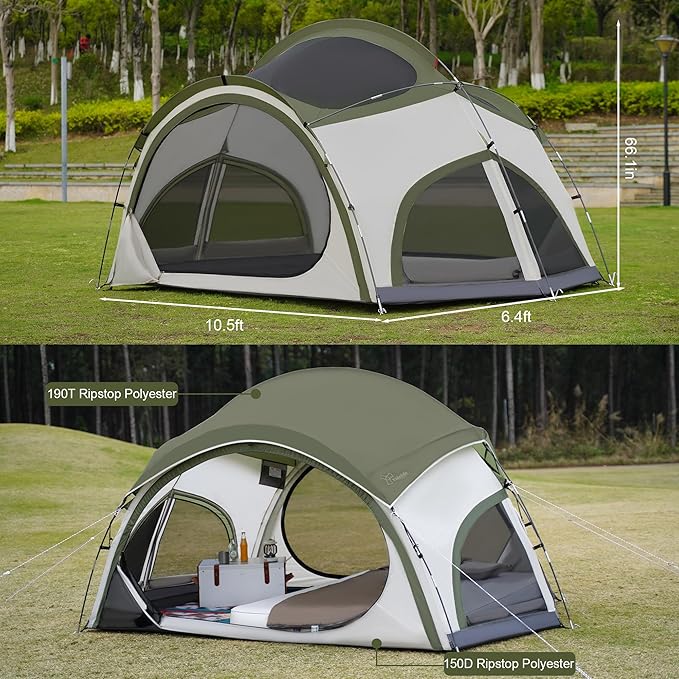 Vidalido 3-4 Person Camping Tent with 2 Large Mesh Door 4 Mesh Window Family Tents Double Layer Waterproof Portable Easy Setup Camp Tent Canvas Dome Tents for Camping Outdoor Hiking and Backpacking