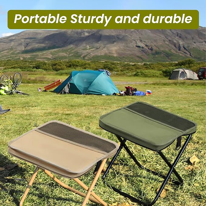 Foldable Pocket Backpack Stool Ultralight Portable Camping Hiking Chair Waterproof Oxford Fabric Compact Collapsible Travel Seat for Backpacking Fishing Outdoors (KhakiLarge)