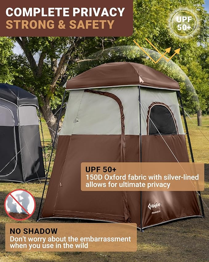 KingCamp Camping Shower Tent Portable Outdoor Privacy Toilet &amp Changing Tent Windproof &amp Waterproof Easy Setup 1 or 2 Room Shelter with Shower Bag for Camping Hiking Beach