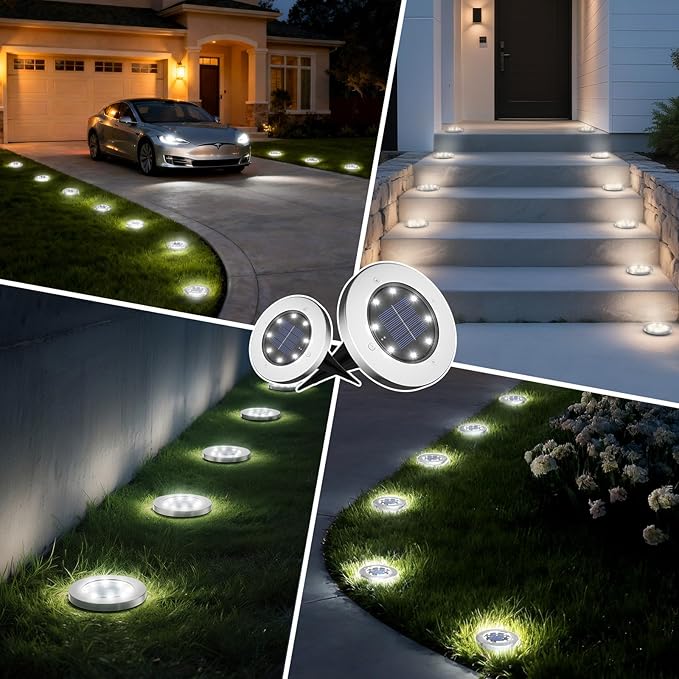 INCX 4.6 inch Solar Lights Outdoor Waterproof12 Pack Solar Lights for Outside Solar Garden Lights Landscape Lighting for Patio Pathway Lawn Yard Deck Driveway Walkway Cold White