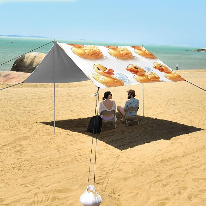 ALAZA Animal Duck Beach Tent Sun Shelter UPF50+ Protection Beach Shade Canopy w/ 4 Sandbags for Outdoor Camping Fishing Backyard Fun Picnic 10x9 ft
