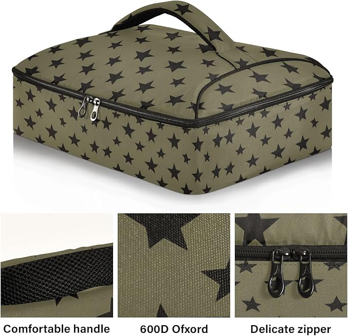 Casserole Carrier Pattern Black StarsInsulated Casserole Carrier for Hot or Cold Food Thermal Lunch Tote for Potluck Parties Picnic Beach Fits 9 x 13 Inches Baking Dish