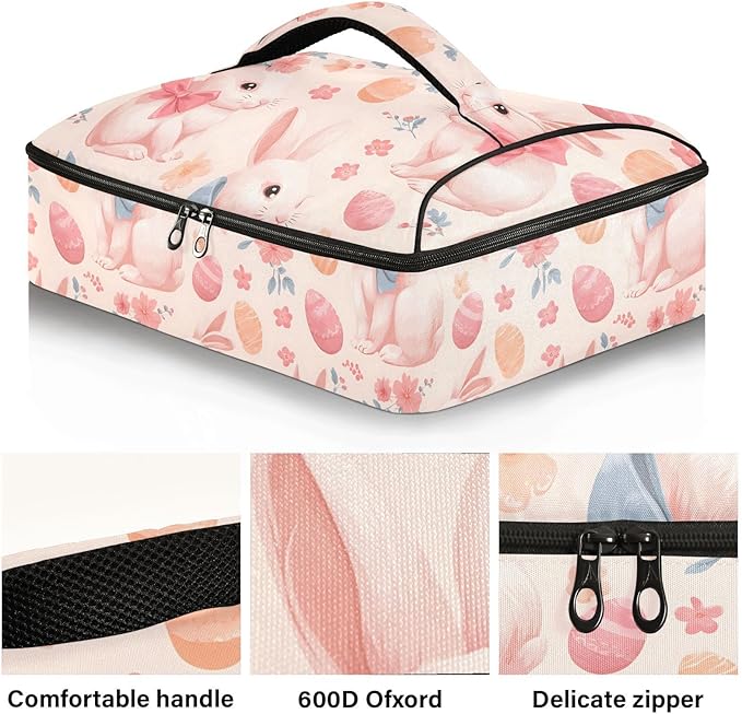 Casserole Carrier Cute RabbitInsulated Casserole Carrier for Hot or Cold Food Thermal Lunch Tote for Potluck Parties Picnic Beach Fits 9 x 13 Inches Baking Dish