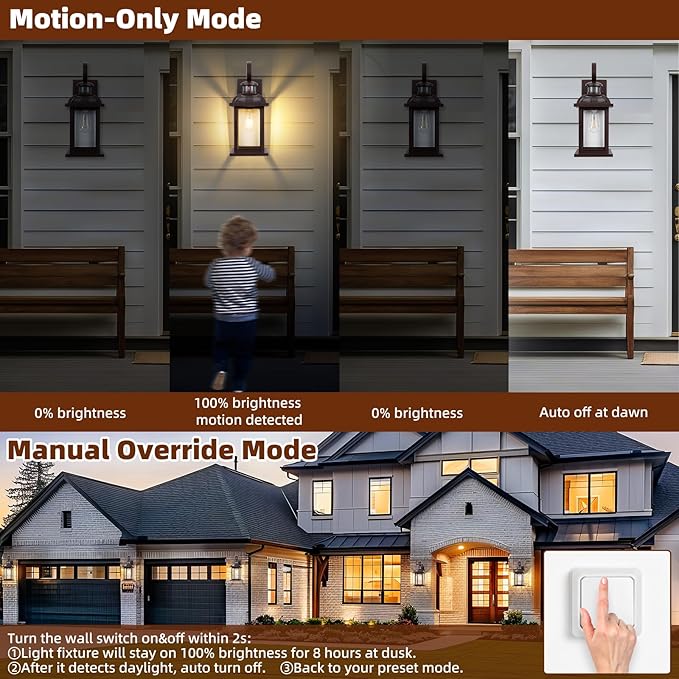 Motion Sensor Outdoor Lights Oil Rubbed Bronze Dusk to Dawn 2-Pack Anti-Rust Exterior Light Fixtures IP65 Waterproof Front Porch Lights Brown Outdoor Sconces Wall Mounted 16 Inch