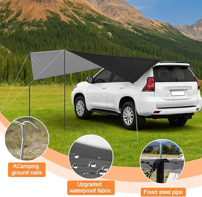 Car Awning Camping Tarp Tailgate 14x16FT SUV Tailgate Awning with Storage Bag for Overlanding Jeep Van Pickup Truck MPV Jeep