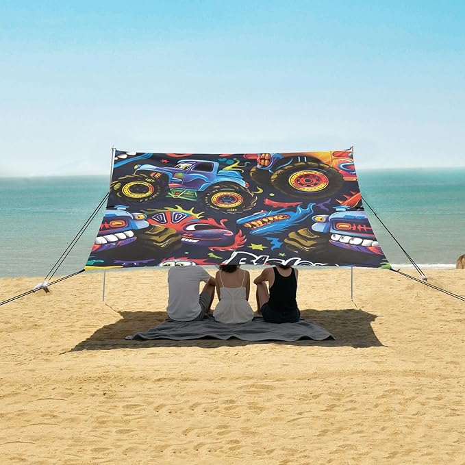 Beach Tent Sun Shelter Naughty Monster Trucks Lightweight &amp Easy Setup Beach Shade Canopy for Camping Fishing
